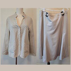 Lana Lee - Vintage Two-Piece Jacket & Skirt Set in Cream Tone, Black Polka Dots